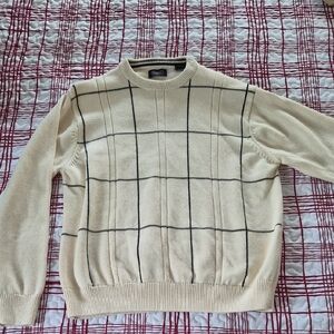 Classic Cream Sweater with Grid Pattern